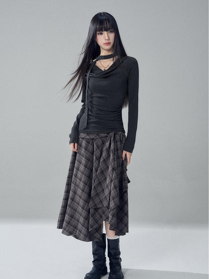 LADYGHOST Solid Cowl Neck Ruched High Waist Slim Fit Women&