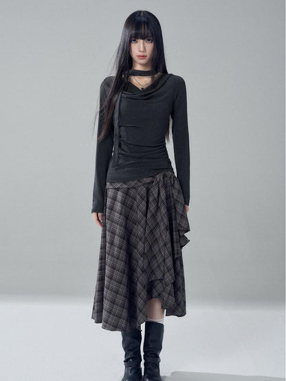 LADYGHOST Solid Cowl Neck Ruched High Waist Slim Fit Women&