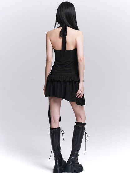 LADYGHOST Sparkly V-neck Open Back Ruched High Waist Women&