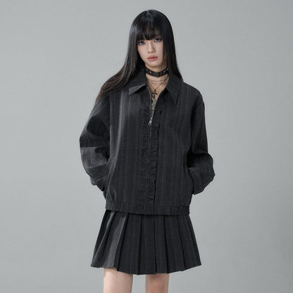 LADYGHOST_Striped_Barn_Jacket_Loose_Fit_Zip_Front_Women&