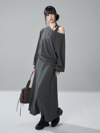 LADYGHOST Striped One Shoulder High Waist Loose Fit Women&