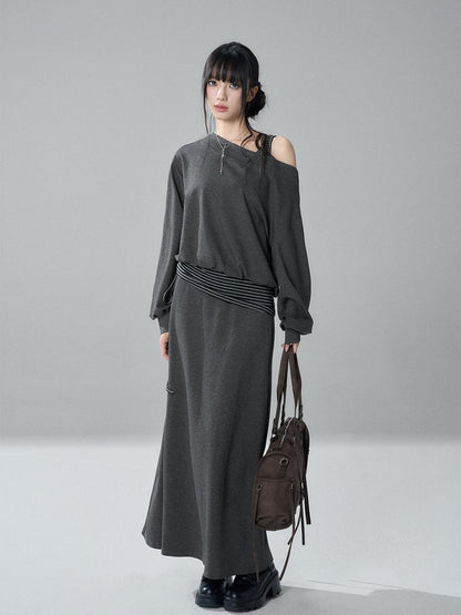 LADYGHOST Striped One Shoulder High Waist Loose Fit Women&