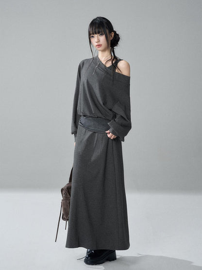 LADYGHOST Striped One Shoulder High Waist Loose Fit Women&