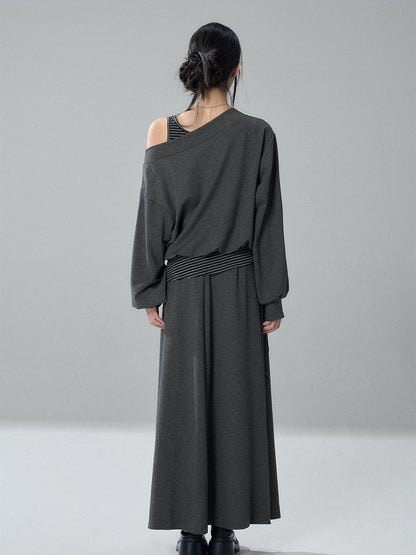 LADYGHOST Striped One Shoulder High Waist Loose Fit Women&