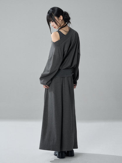 LADYGHOST Striped One Shoulder High Waist Loose Fit Women&