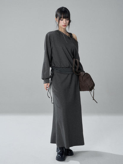 LADYGHOST Striped One Shoulder High Waist Loose Fit Women&