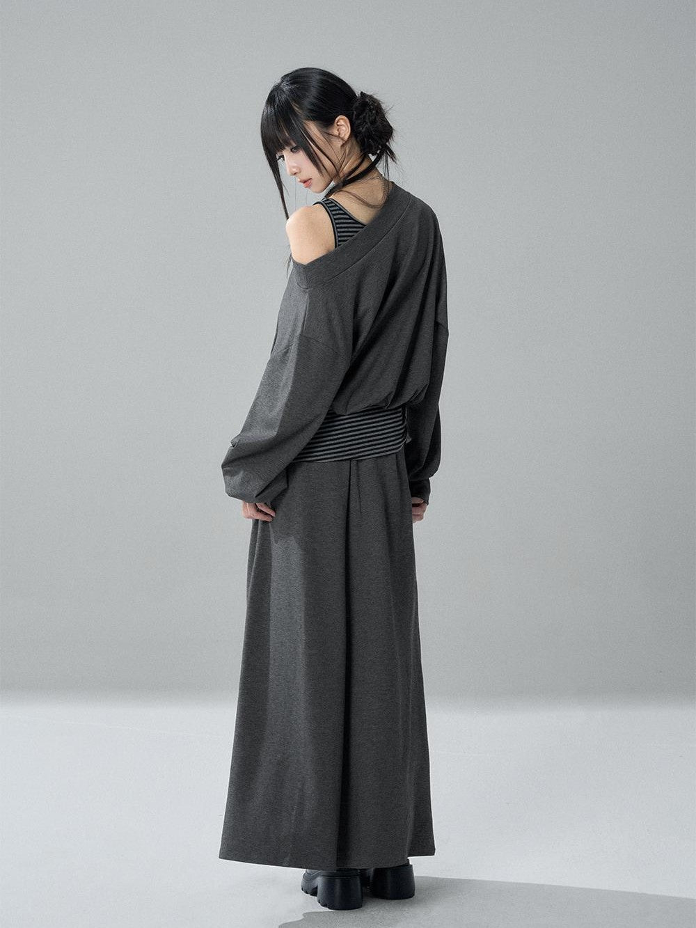 LADYGHOST Striped One Shoulder High Waist Loose Fit Women&