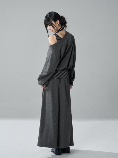 LADYGHOST Striped One Shoulder High Waist Loose Fit Women&