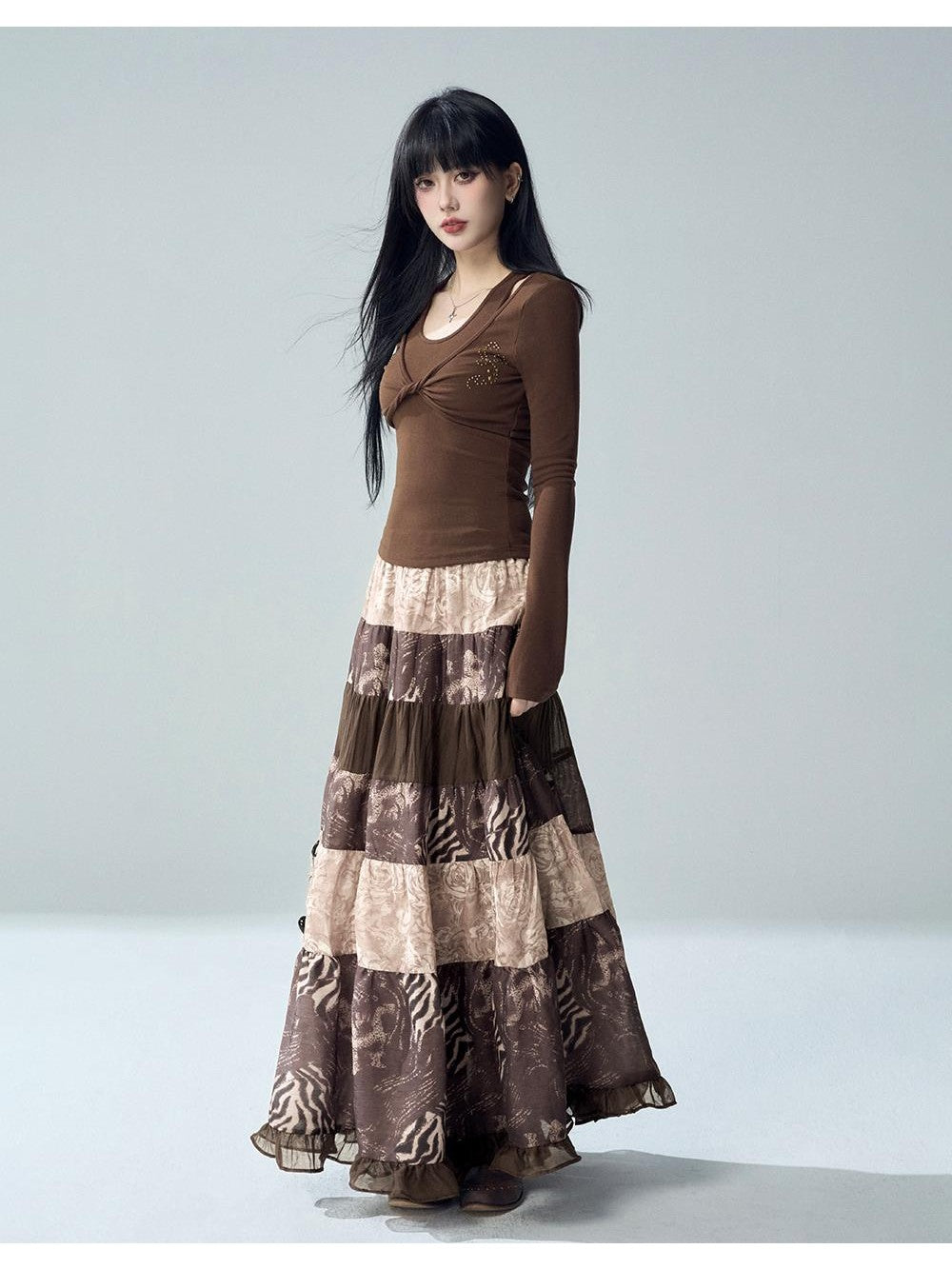 LADYGHOST Vintage Rose Patchwork High Waist A Line Women&