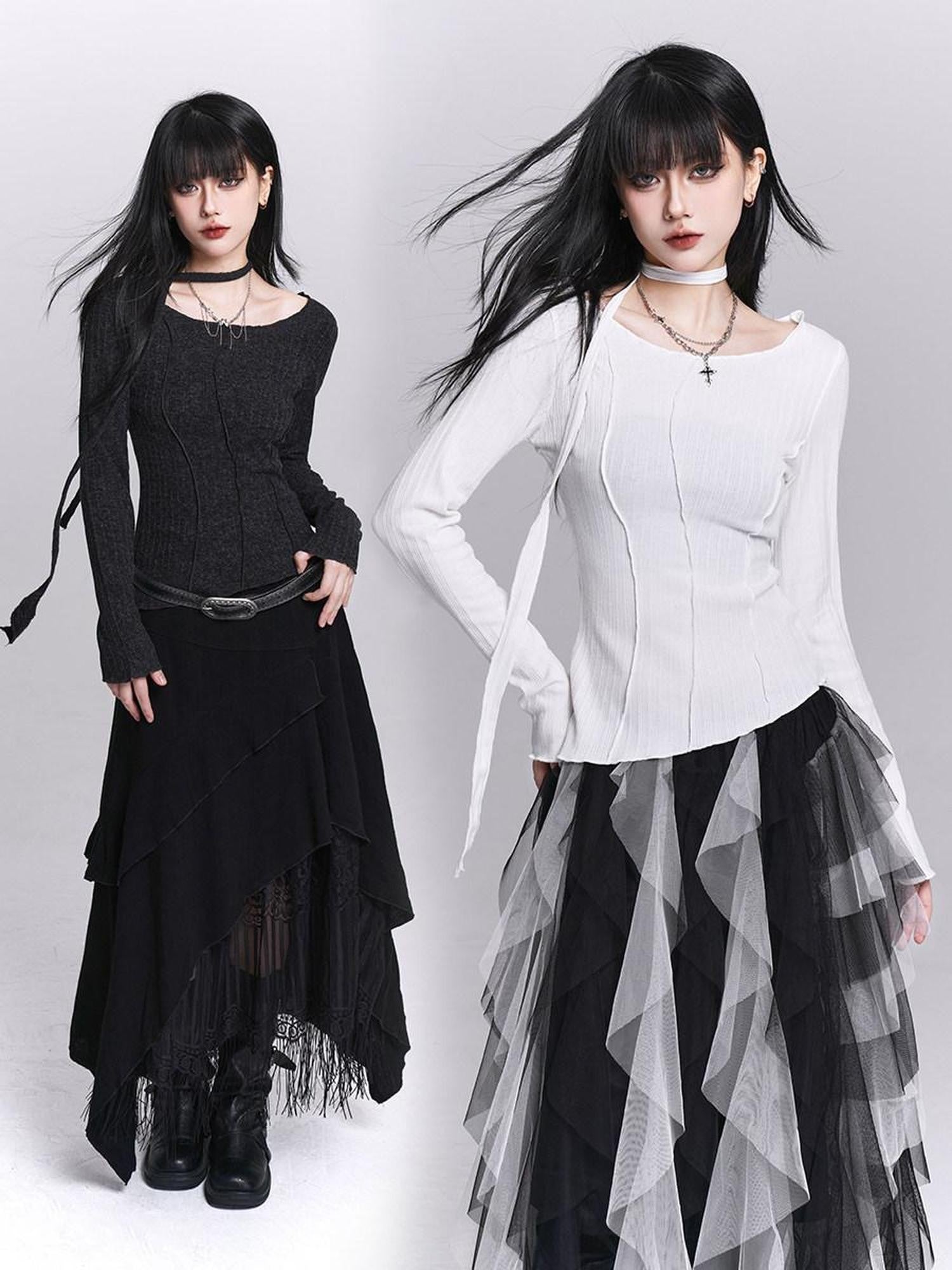 LADYGHOST White Ghost Girl Print Slim Fit Layering Women&