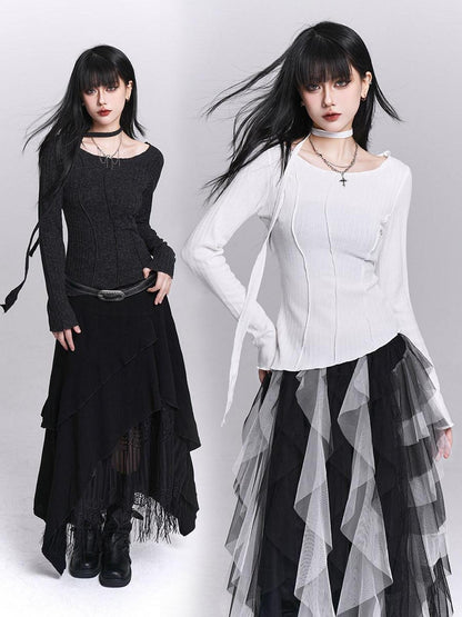 LADYGHOST White Ghost Girl Print Slim Fit Layering Women&