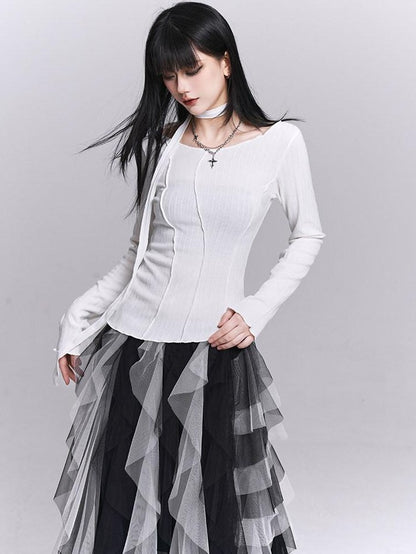 LADYGHOST White Ghost Girl Print Slim Fit Layering Women&