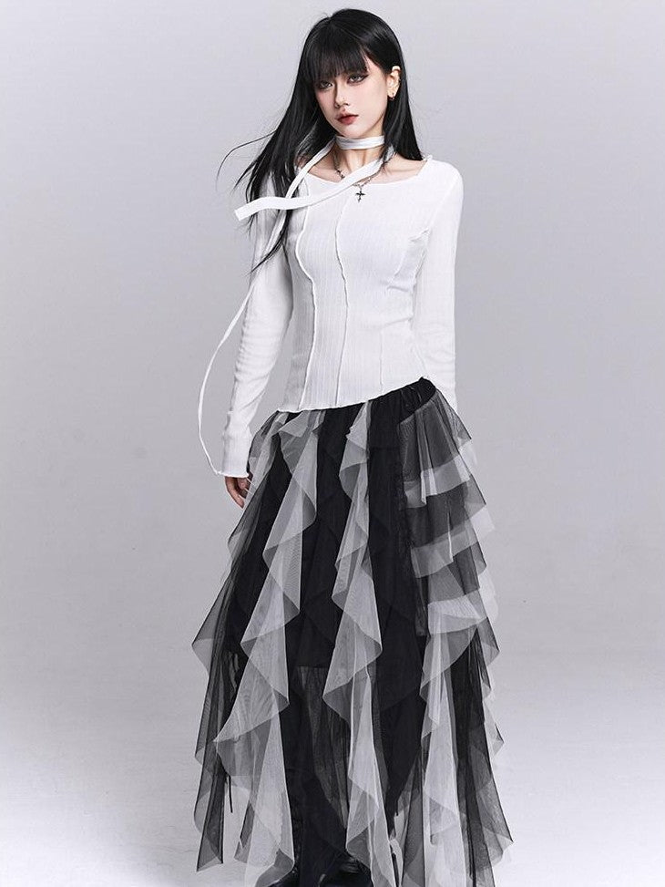 LADYGHOST White Ghost Girl Print Slim Fit Layering Women&