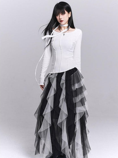 LADYGHOST White Ghost Girl Print Slim Fit Layering Women&