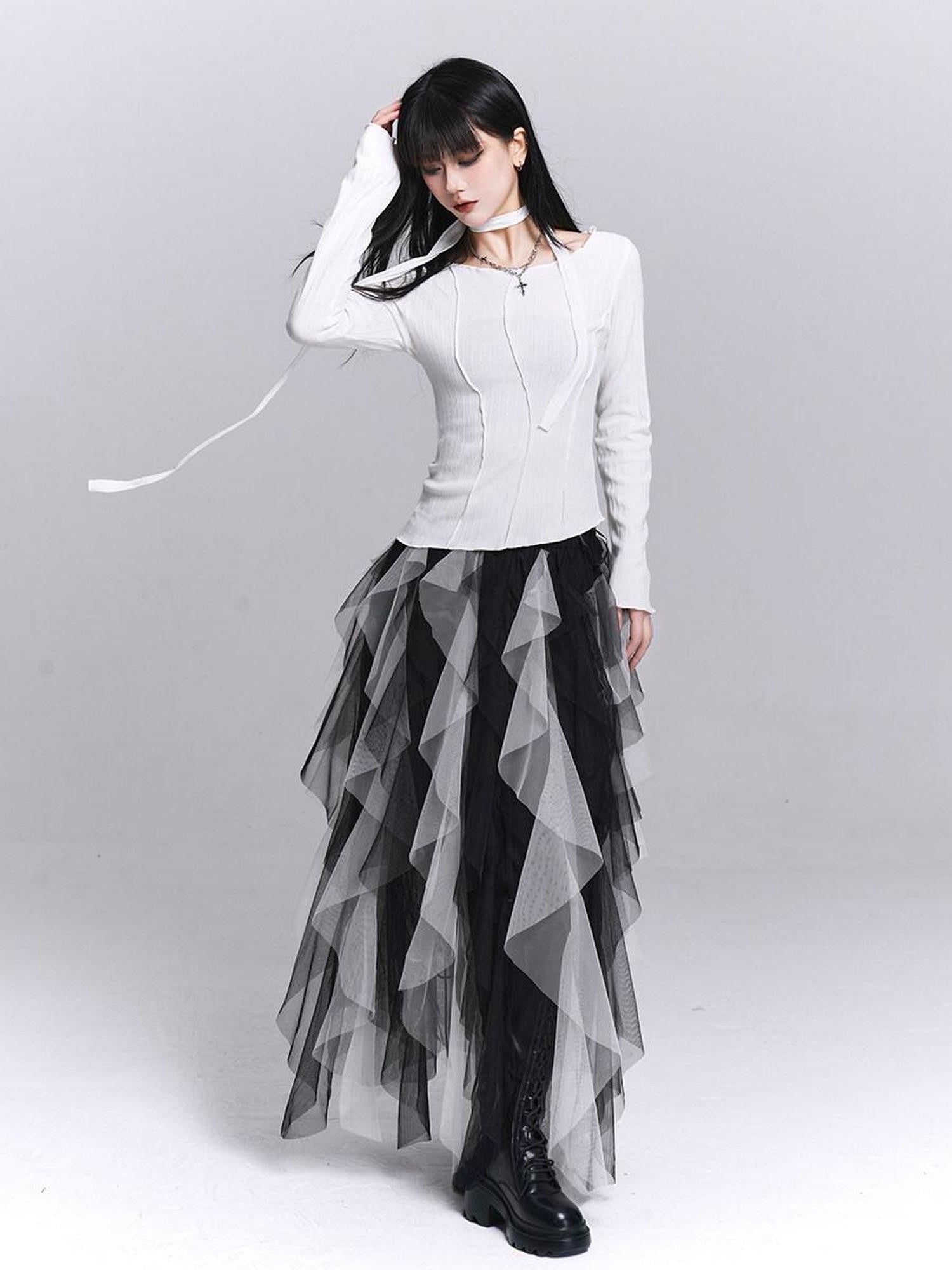 LADYGHOST White Ghost Girl Print Slim Fit Layering Women&