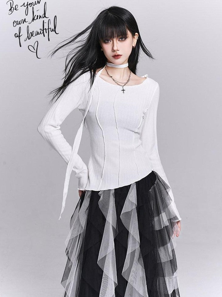 LADYGHOST White Ghost Girl Print Slim Fit Layering Women&