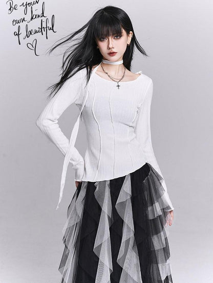 LADYGHOST White Ghost Girl Print Slim Fit Layering Women&