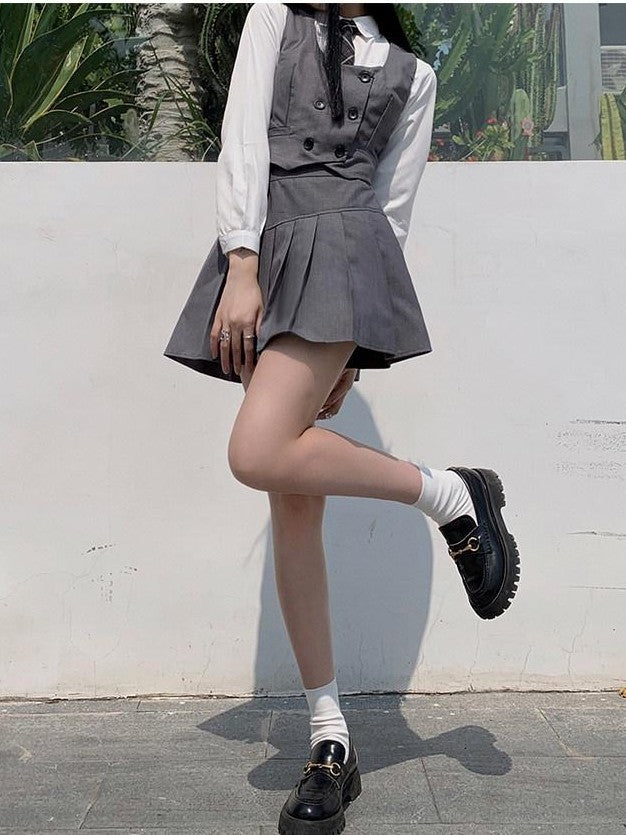LADYGHOST White Layered Jk Vest And Long Sleeve School Shirt Women&