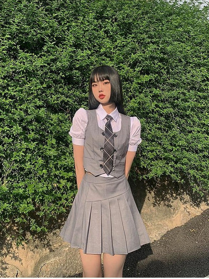 LADYGHOST White Layered Jk Vest And Long Sleeve School Shirt Women&