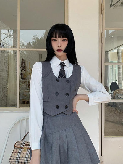 LADYGHOST White Layered Jk Vest And Long Sleeve School Shirt Women&