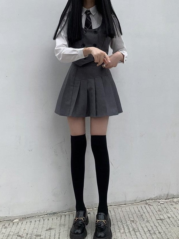 LADYGHOST White Layered Jk Vest And Long Sleeve School Shirt Women&