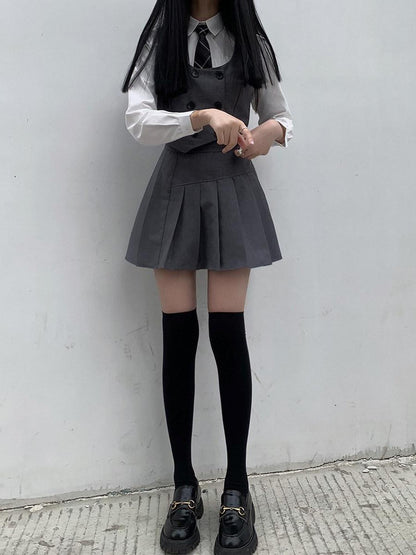 LADYGHOST White Layered Jk Vest And Long Sleeve School Shirt Women&