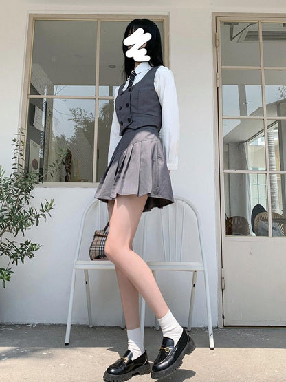 LADYGHOST White Layered Jk Vest And Long Sleeve School Shirt Women&