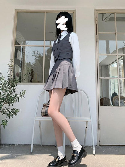 LADYGHOST White Layered Jk Vest And Long Sleeve School Shirt Women&
