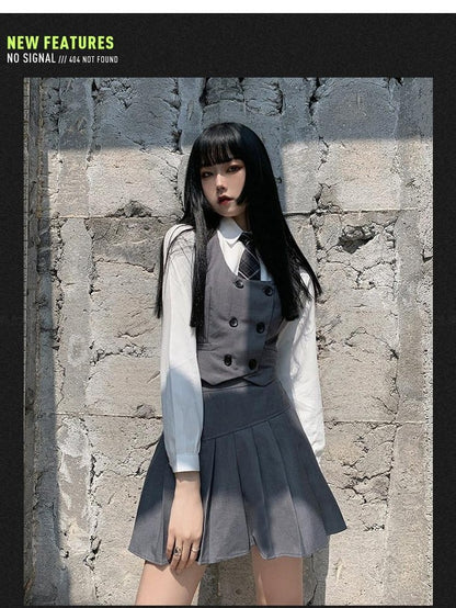 LADYGHOST White Layered Jk Vest And Long Sleeve School Shirt Women&