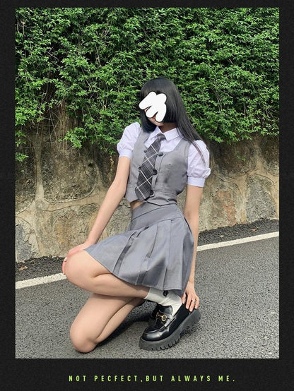 LADYGHOST White Layered Jk Vest And Long Sleeve School Shirt Women&