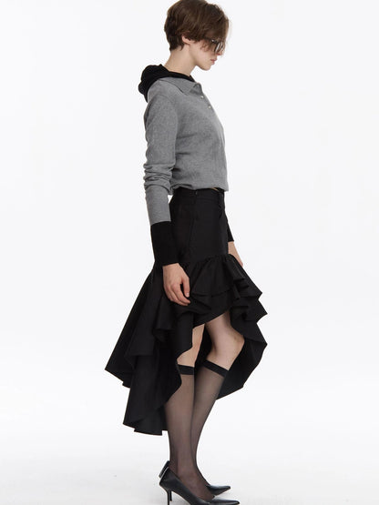 LYUOCHENG A Line Asymmetrical Ruffle Hem Skirt