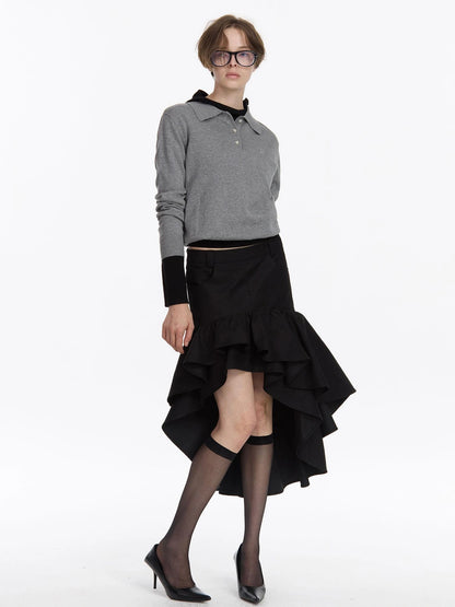 LYUOCHENG A Line Asymmetrical Ruffle Hem Skirt