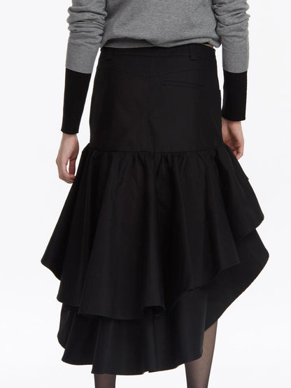 LYUOCHENG A Line Asymmetrical Ruffle Hem Skirt