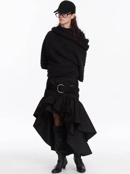LYUOCHENG A Line Asymmetrical Ruffle Hem Skirt