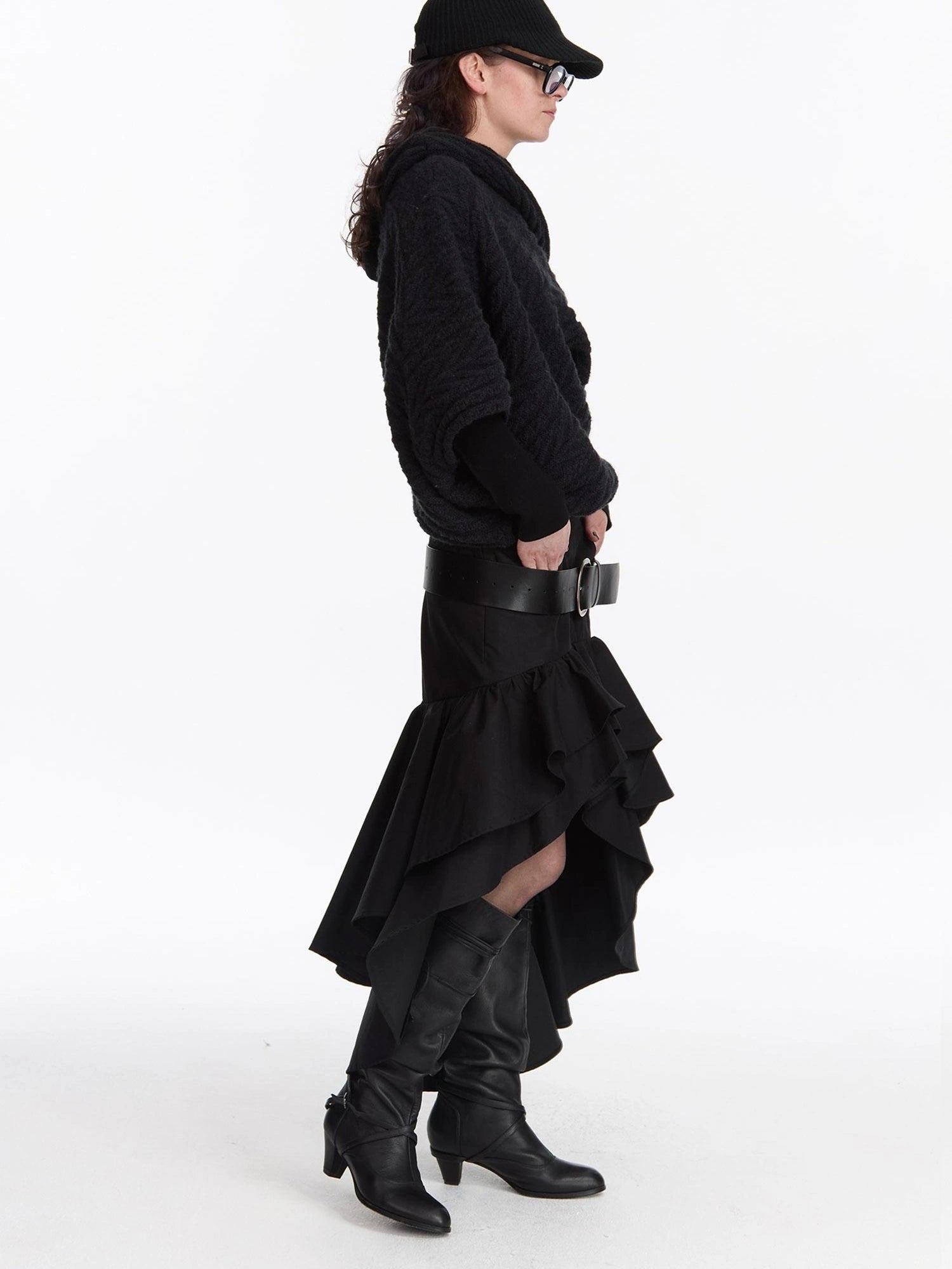 LYUOCHENG A Line Asymmetrical Ruffle Hem Skirt