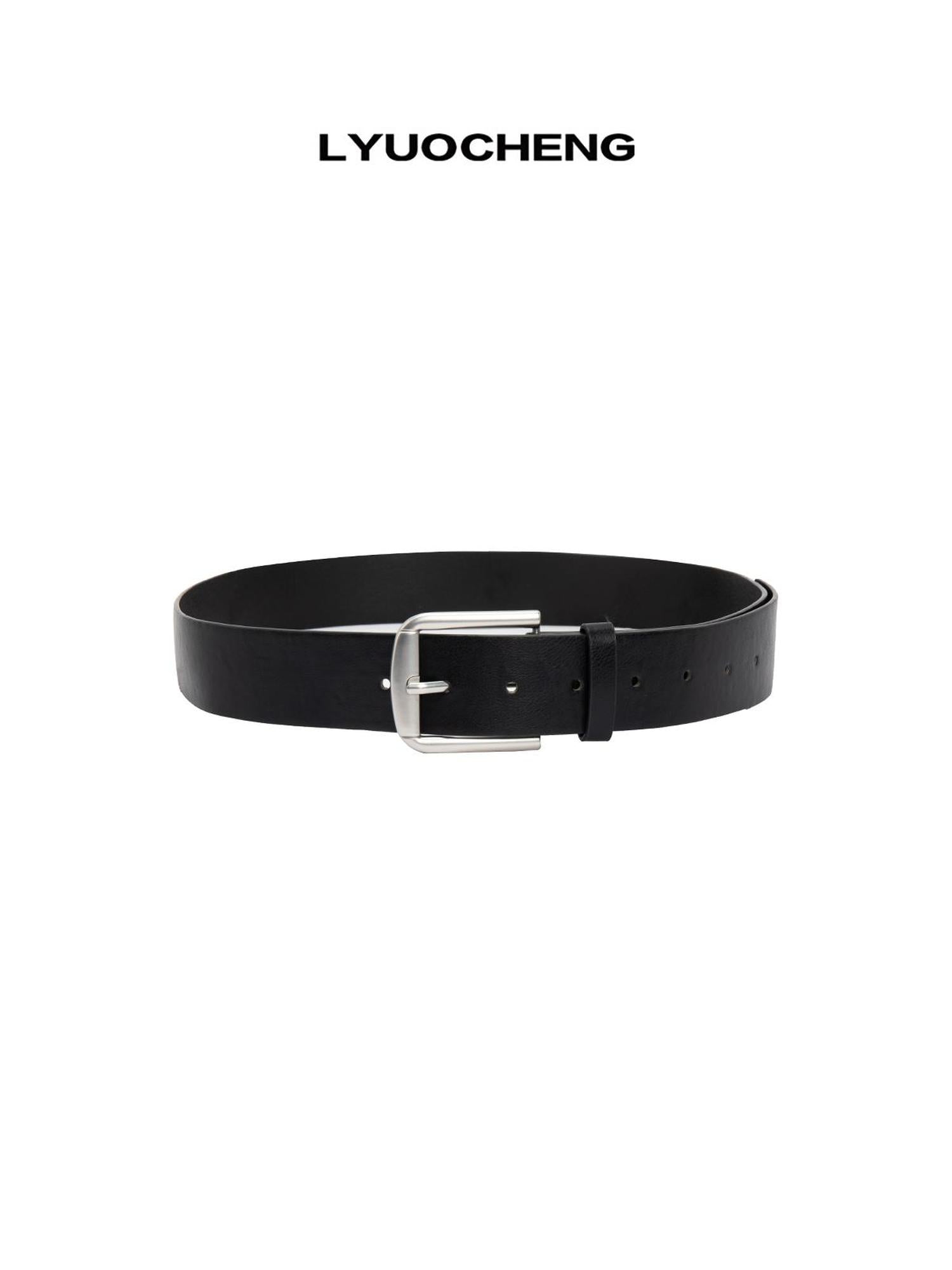 LYUOCHENG Aged Silver Buckle Leather Belt