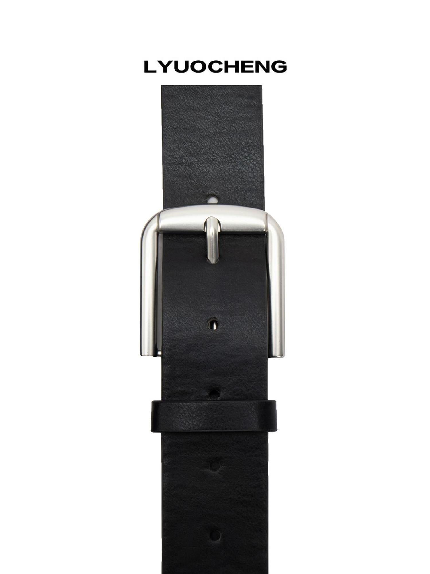 LYUOCHENG Aged Silver Buckle Leather Belt