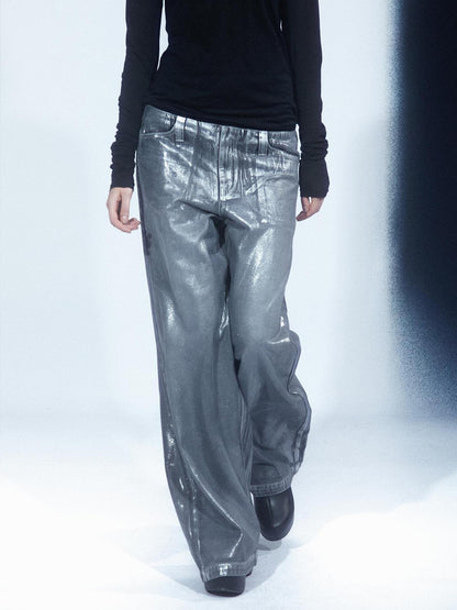 LYUOCHENG Aged Wash Silver Structural Low Rise Flared Jeans