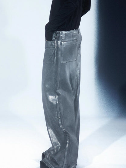 LYUOCHENG Aged Wash Silver Structural Low Rise Flared Jeans