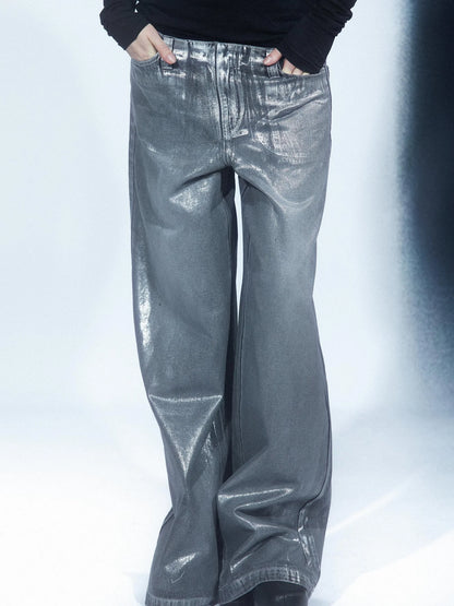 LYUOCHENG Aged Wash Silver Structural Low Rise Flared Jeans