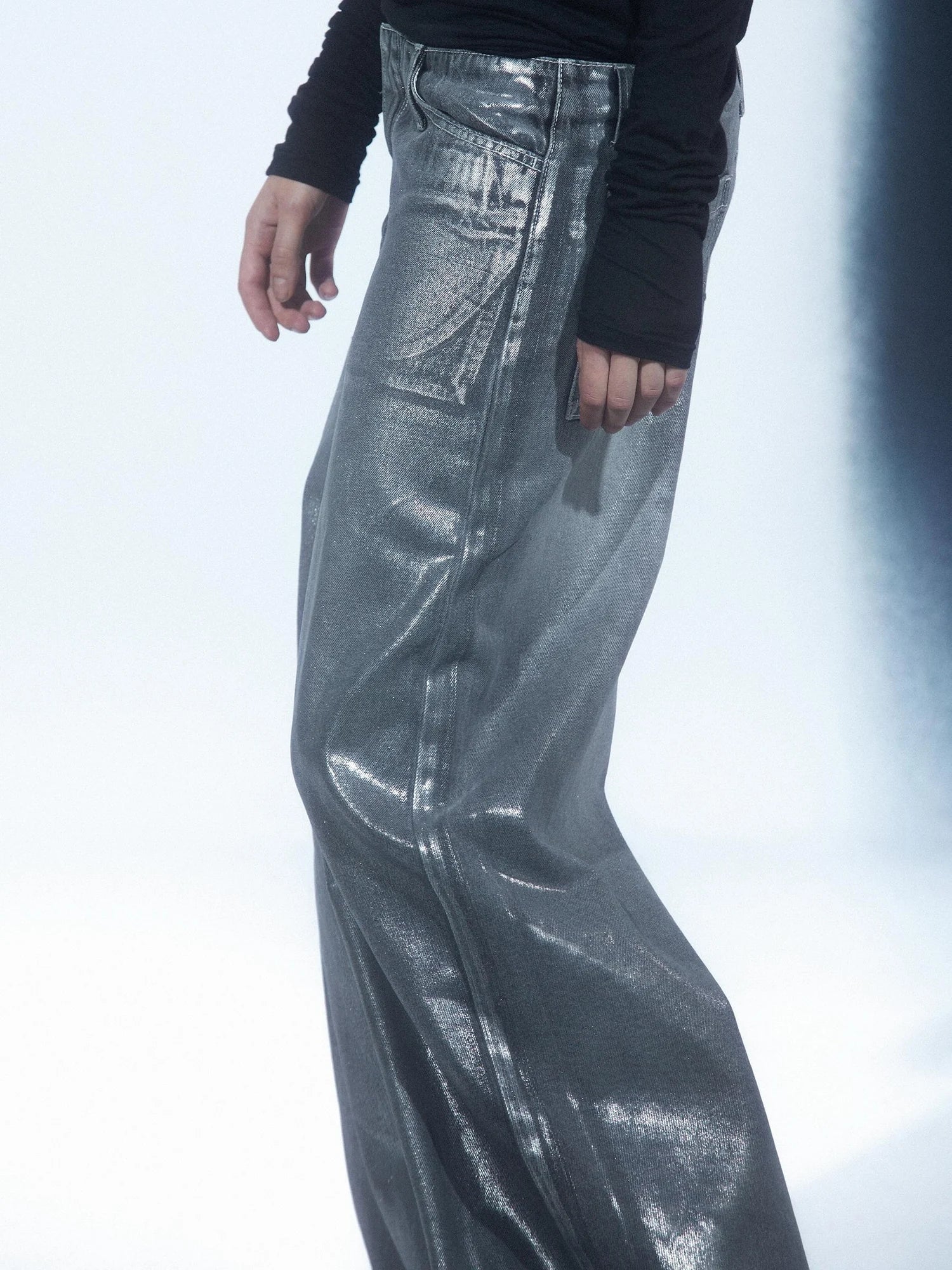LYUOCHENG Aged Wash Silver Structural Low Rise Flared Jeans