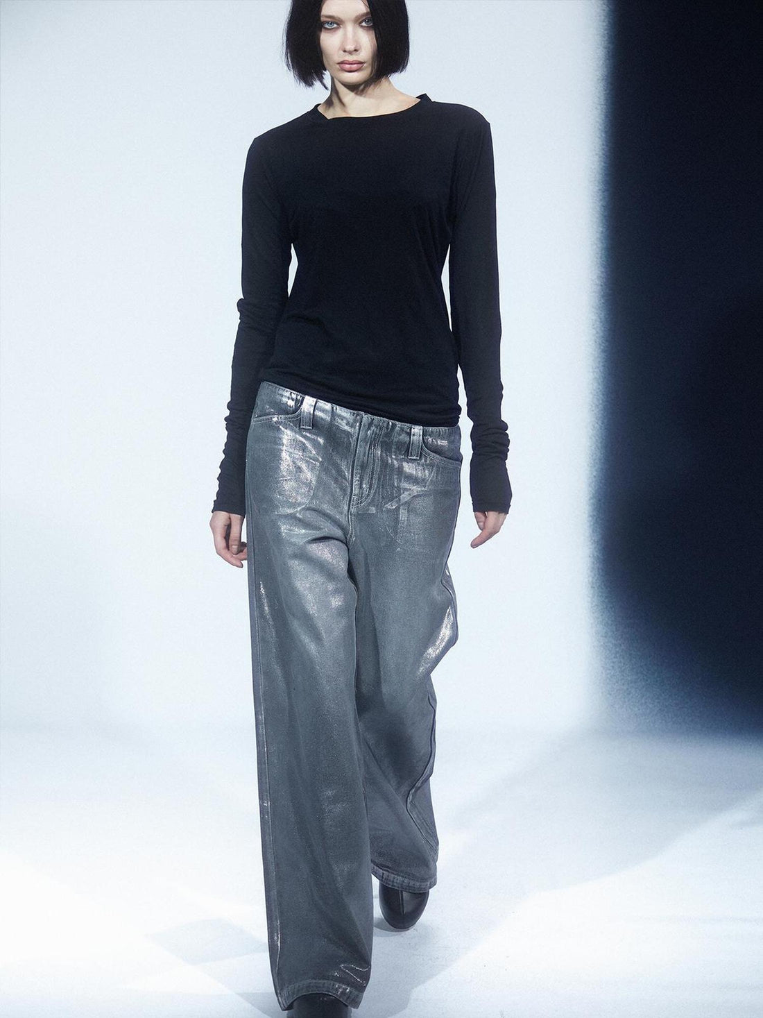 LYUOCHENG Aged Wash Silver Structural Low Rise Flared Jeans