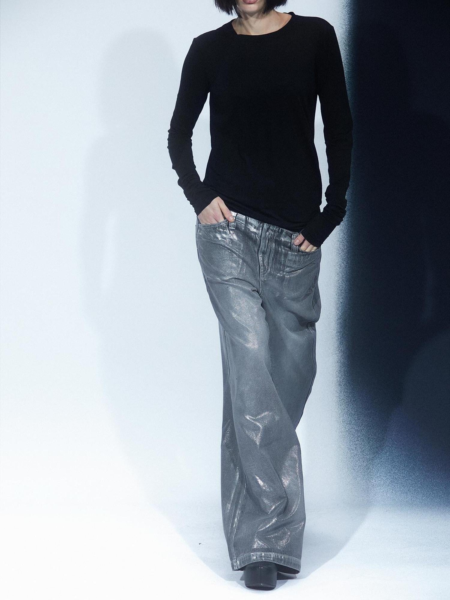 LYUOCHENG Aged Wash Silver Structural Low Rise Flared Jeans