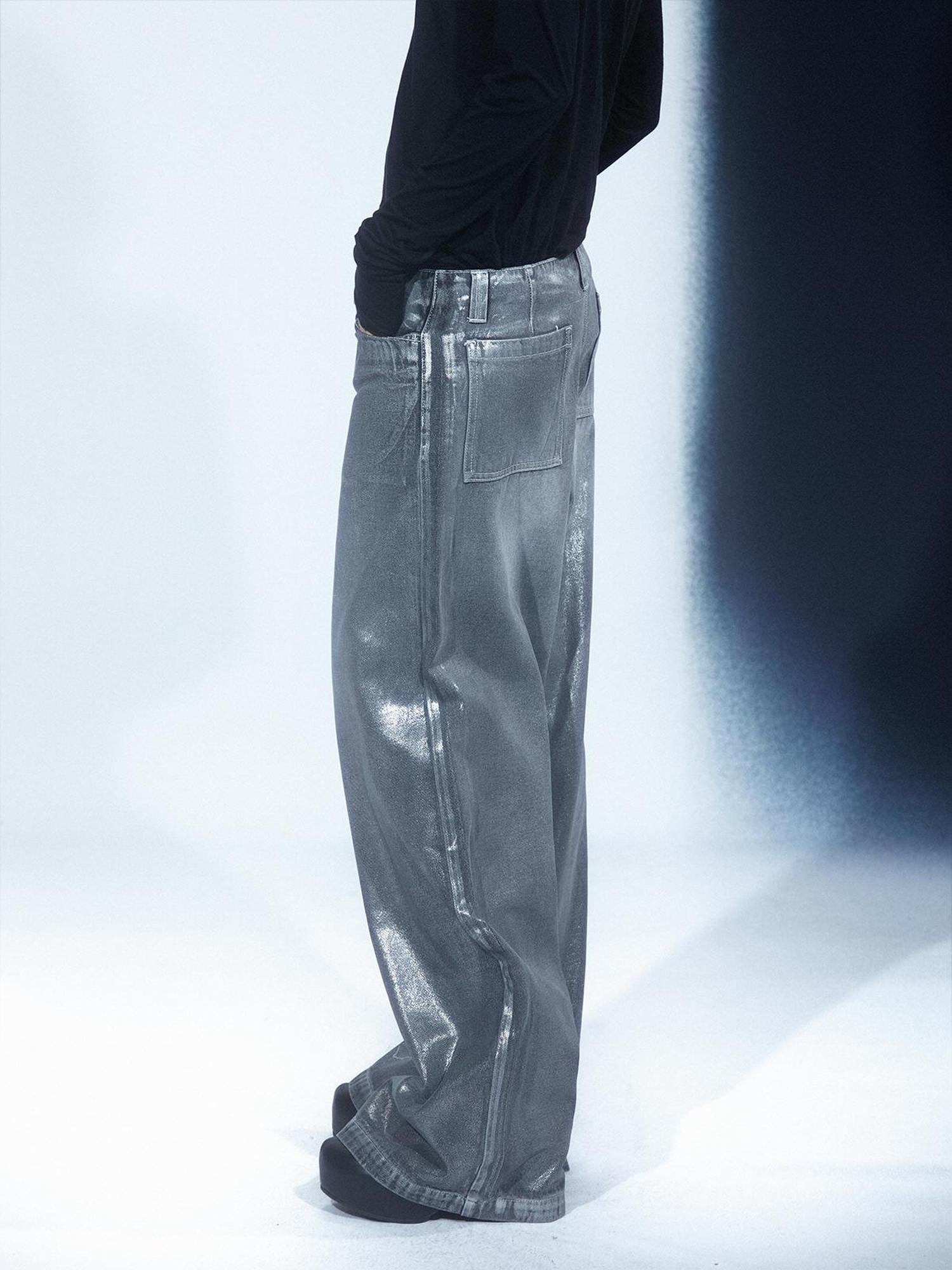 LYUOCHENG Aged Wash Silver Structural Low Rise Flared Jeans