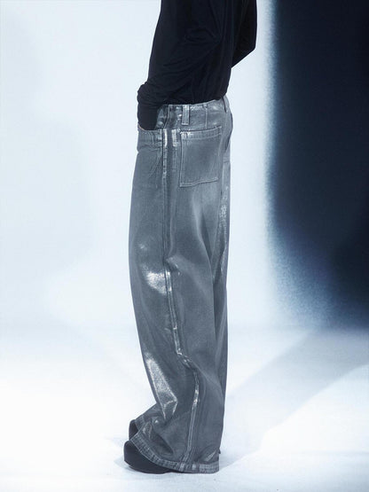 LYUOCHENG Aged Wash Silver Structural Low Rise Flared Jeans