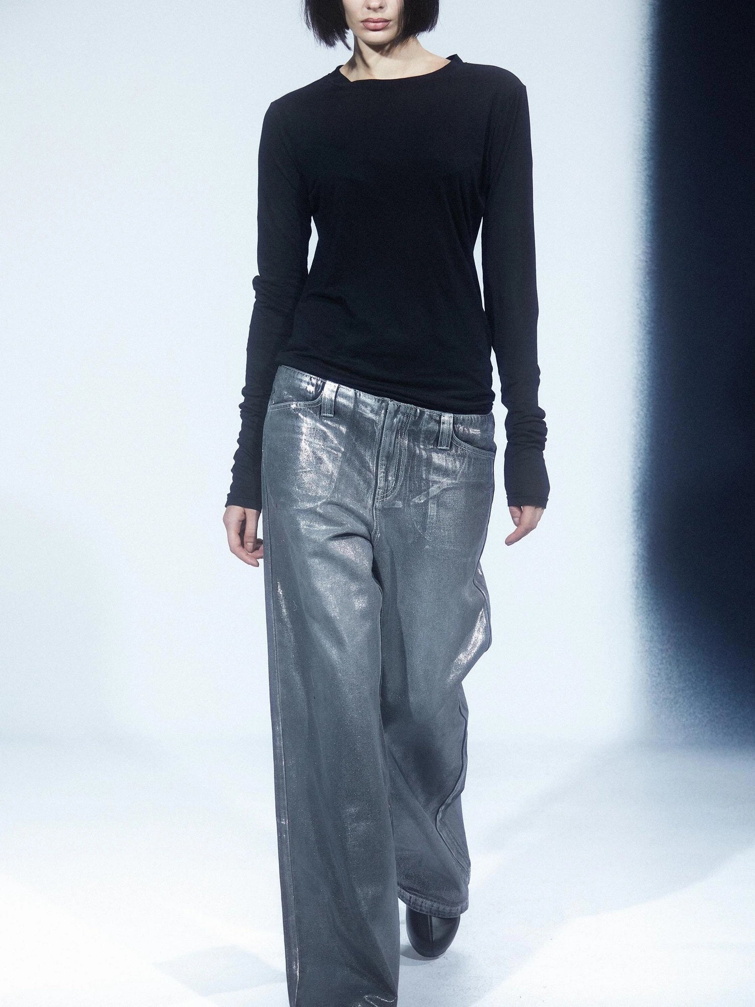LYUOCHENG Aged Wash Silver Structural Low Rise Flared Jeans