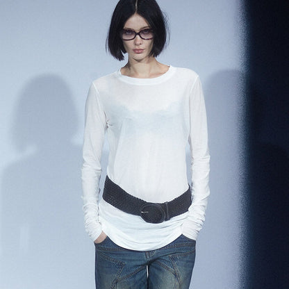 LYUOCHENG_Army_Green_Mesh_Crew_Neck_Straight_Solid_Women&