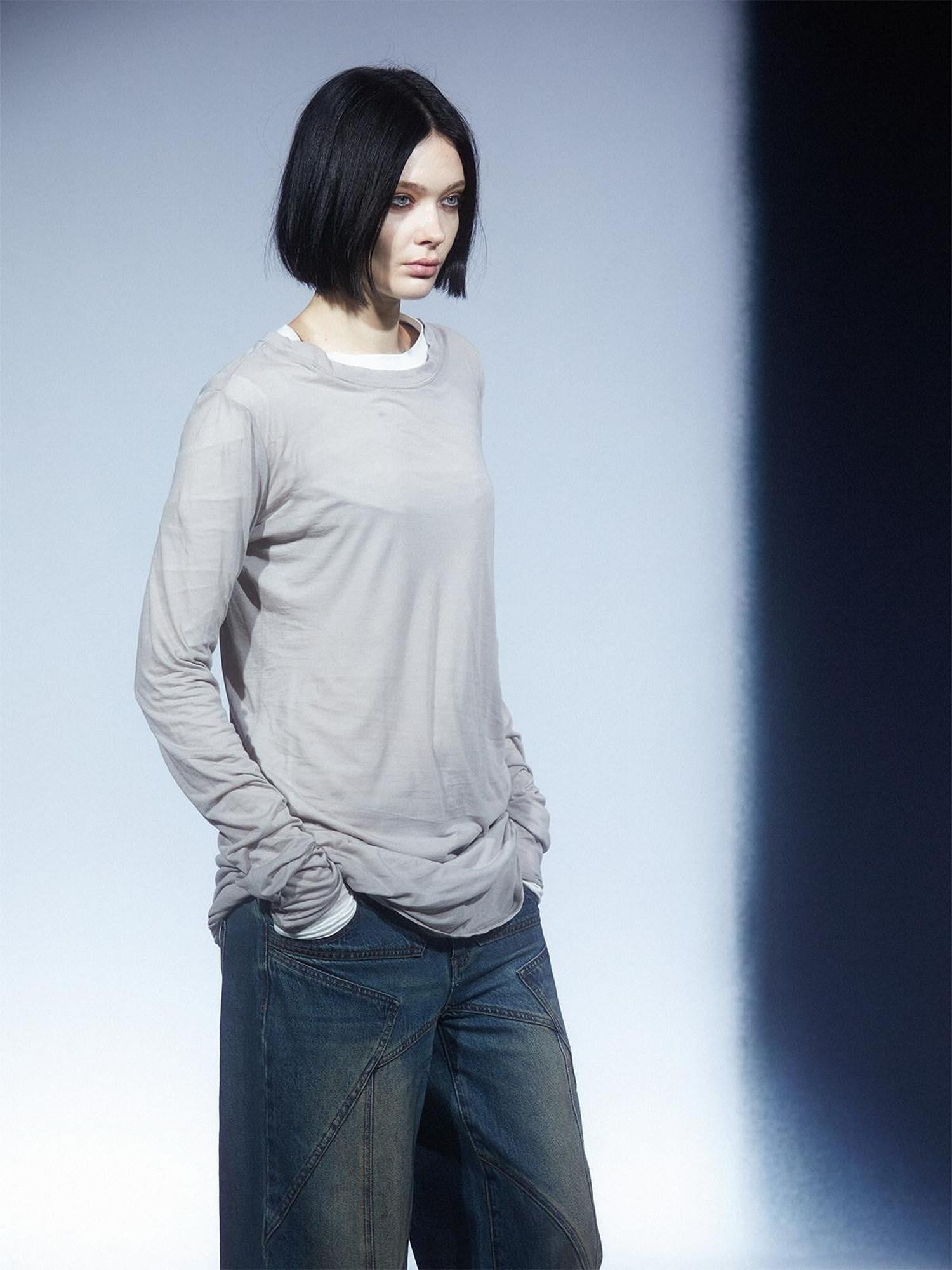 LYUOCHENG Army Green Mesh Crew Neck Straight Solid Women&