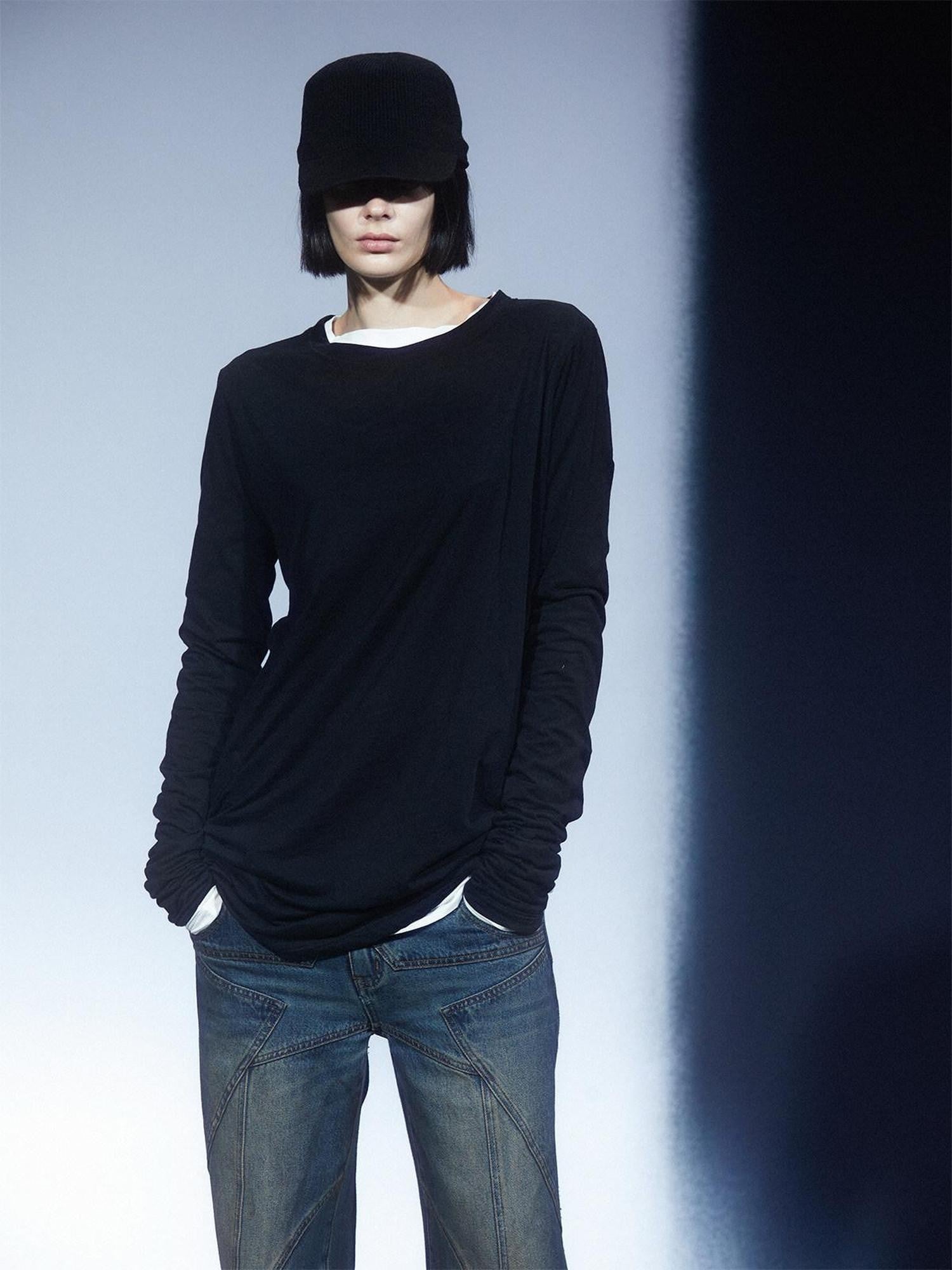 LYUOCHENG Army Green Mesh Crew Neck Straight Solid Women&