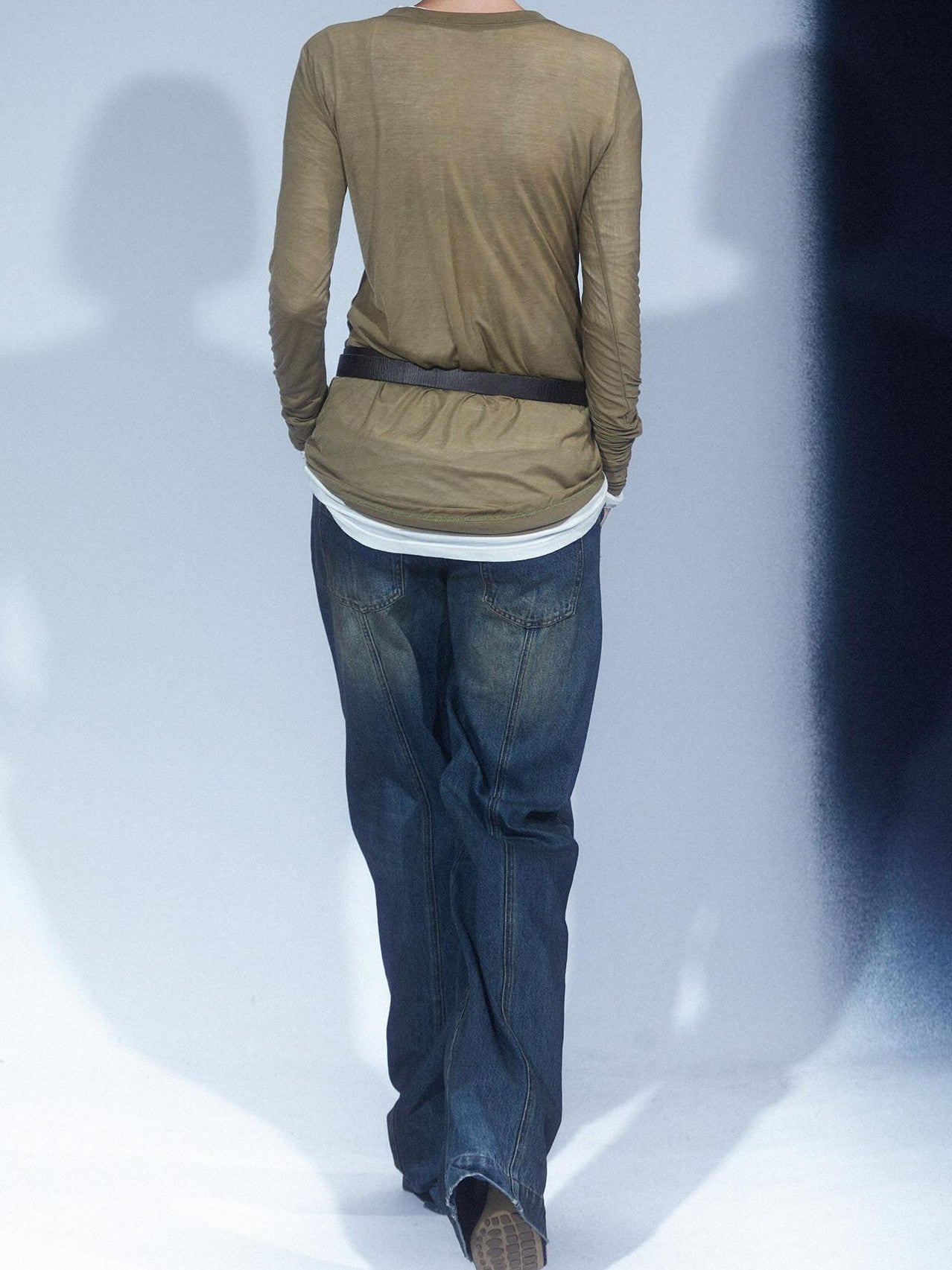 LYUOCHENG Army Green Mesh Crew Neck Straight Solid Women&